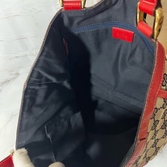 EUC Gucci Red Trimmed Canvas GG Tote - Picture 6 of 9